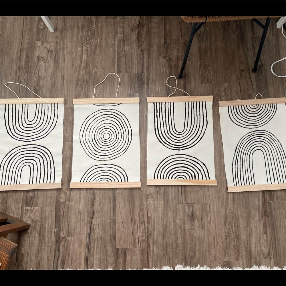 Set of 4 Urban Outfitters Handmade Canvas Line Paintings